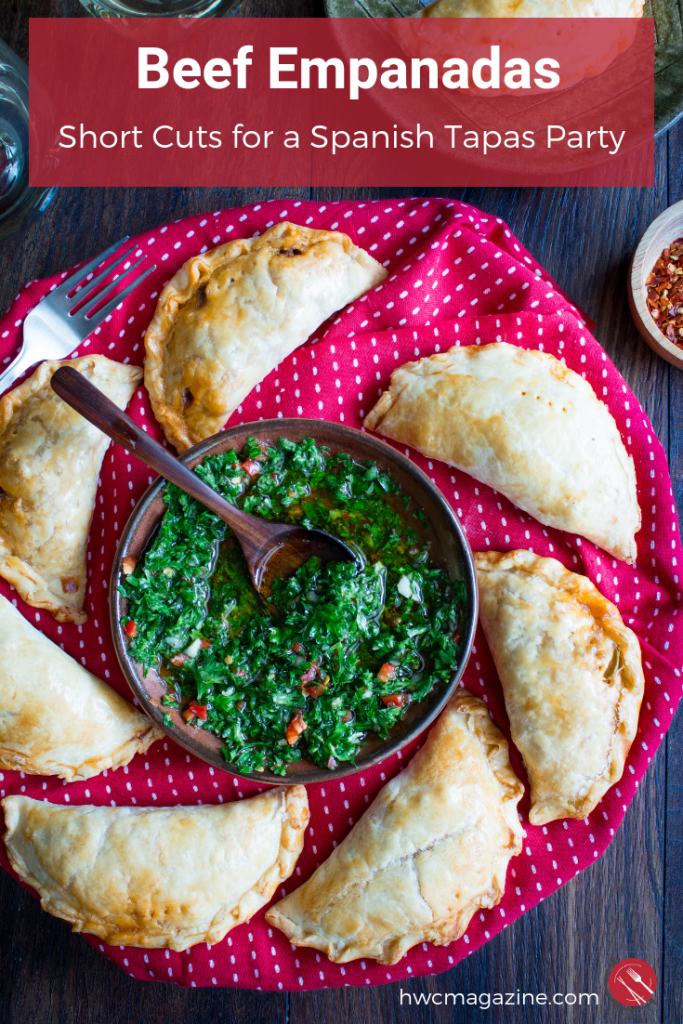 Beef Empanadas are the perfect one handed Spanish Tapas for a party. Super flaky pre-make pie crusts make this recipe super easy and delicious appetizer. #beef #spanish #appetizer #tapas #party #stuffed #baked/ https://www.hwcmagazine.com