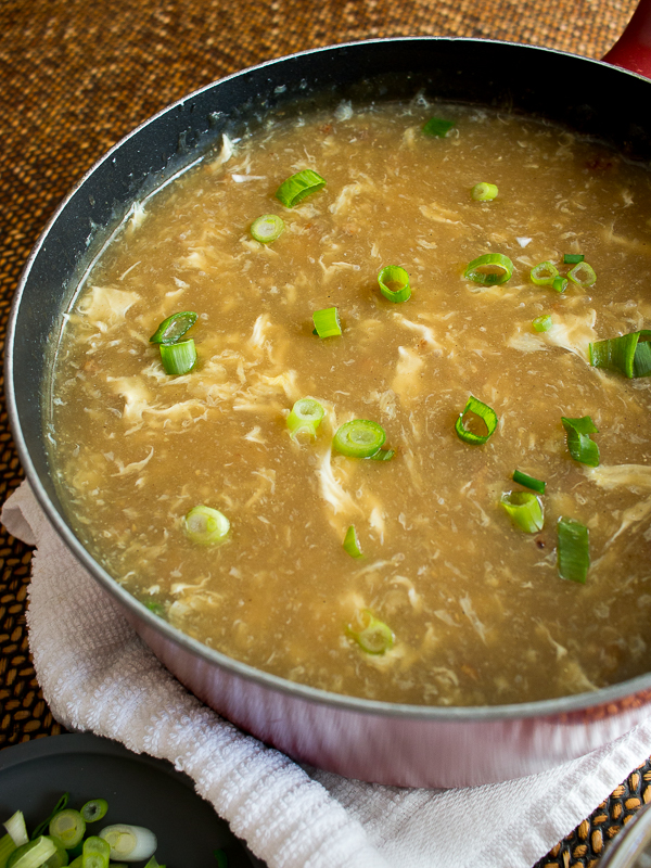 Huge pot of hot and sour soup ready to be served. 