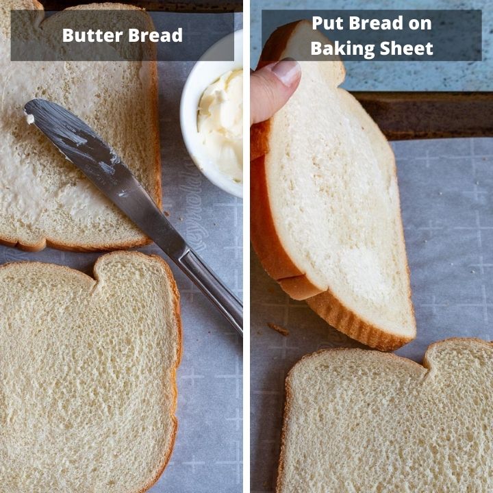 Buttering the bread slices.