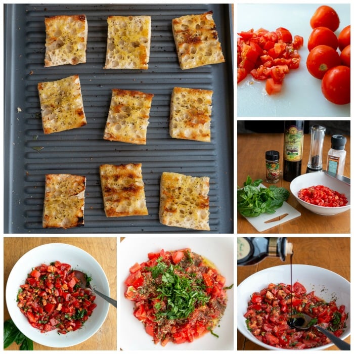 Step by step how to make bruschetta collage.