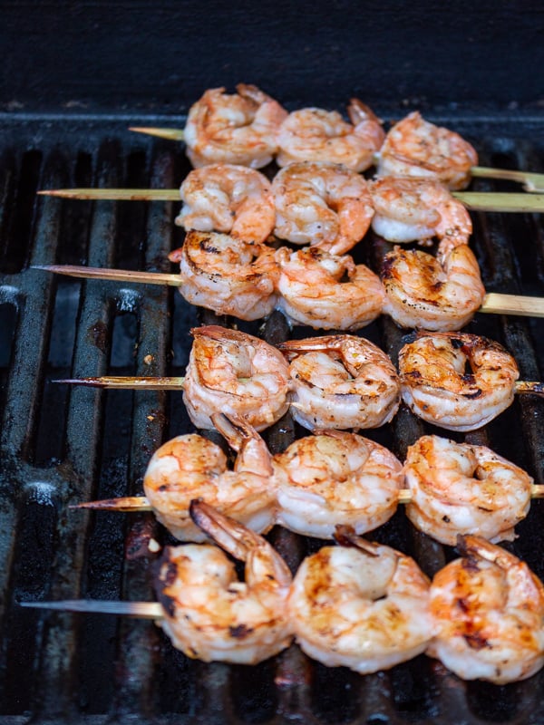 Firecracker Shrimps on the BBQ grill getting cooked. 