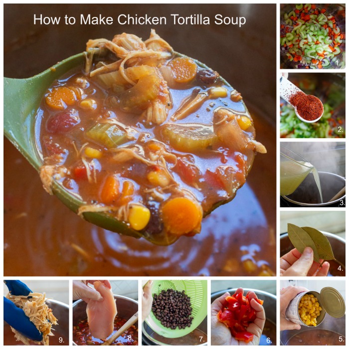 9 step by step process to make chicken tortilla soup