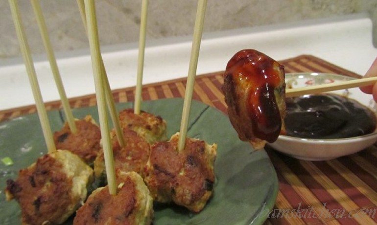 Asian meatball lollipops