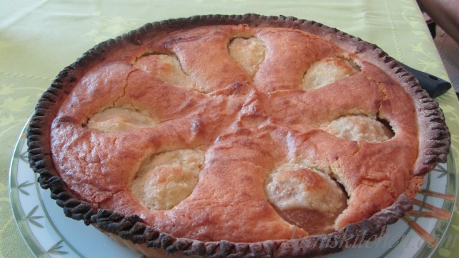 Tarte Poires et Amandes((Pear and Almond Tart) baked fresh out of the oven. 