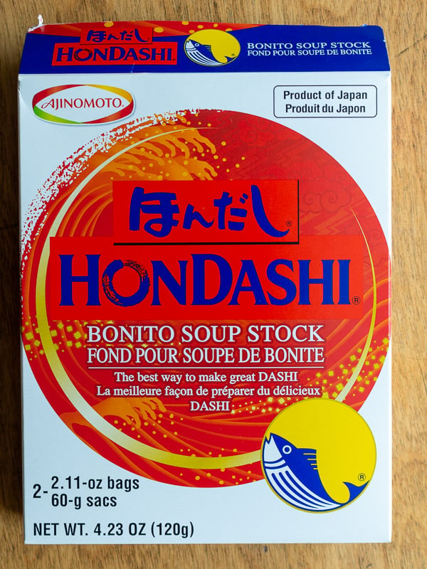 Hon-dashi brand in a box. Bonito soup stock.