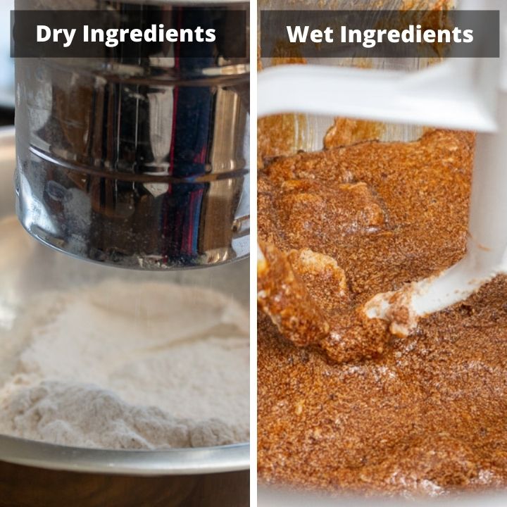 Dry and wet ingredients for homemade gingerbread cookies.