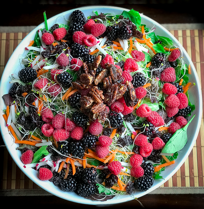 Top Down shot with Dried Cranberry Sugar Glazed Pecan Holiday Salad