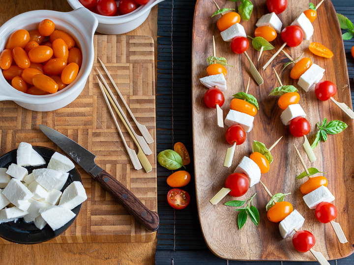 Prepping and making the skewers.