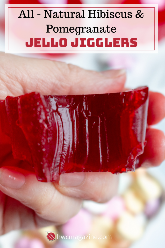 Valentine's Day Jello Jigglers is a fun dessert that makes everyone smile made with all-natural herbal hibiscus tea, pomegranate juice and grass-fed gelatin. Easy Healthy dessert family fun. #dessert #jello #gelatin #grassfed #valentinesday #hibiscus #tea #healthyeating #glutenfree #kosher/ https://www.hwcmagazine.com