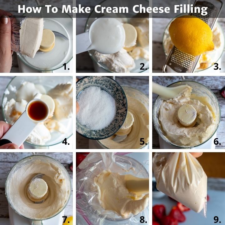 Step by step how to make lemony cream cheese filling for strawberries.