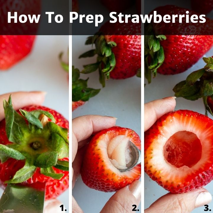 Step by step bow to prep strawberries.