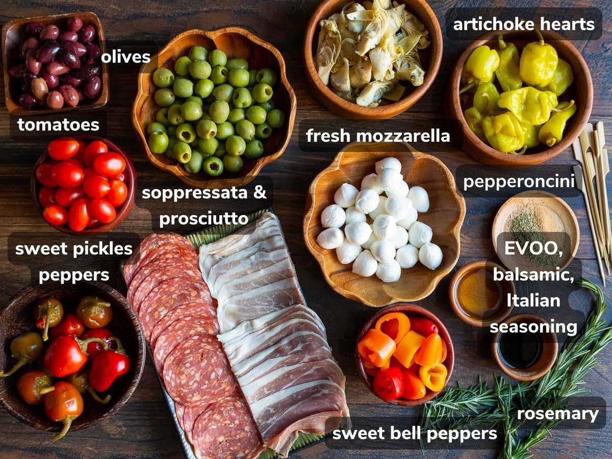 Ingredient ideas to make a antipasto skewers.