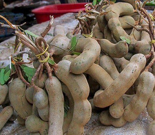 Whole tamarind bunch at the wet market. 
