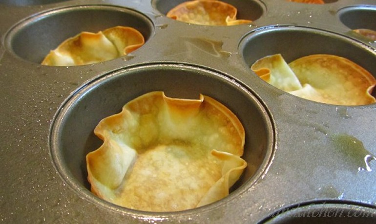 Italian Sausage and Gailan baked in a wonton cup