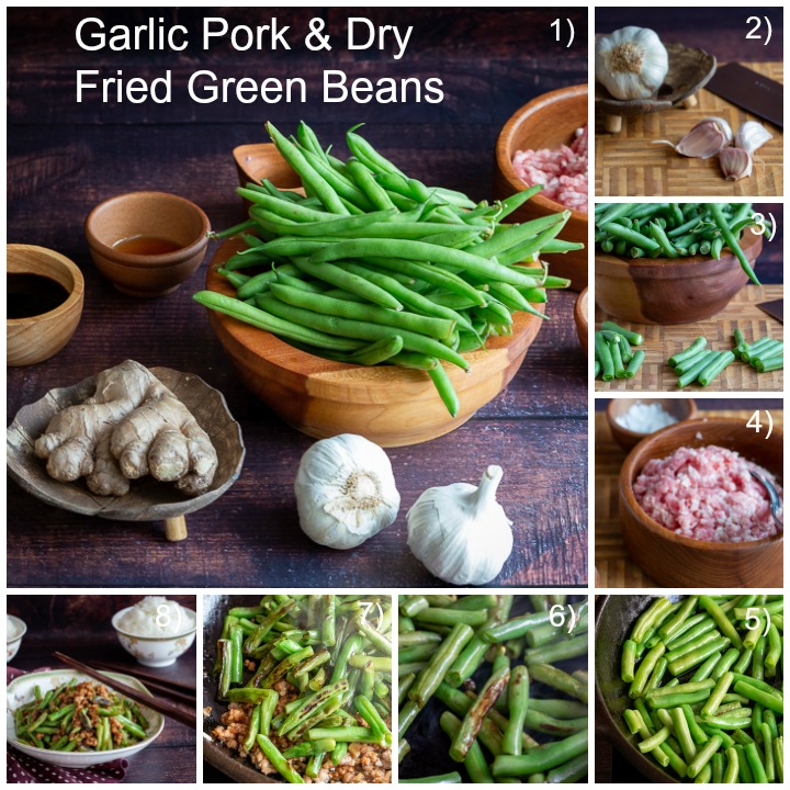 Step by Step how to make Garlic Pork and Dry Fried Green Beans.