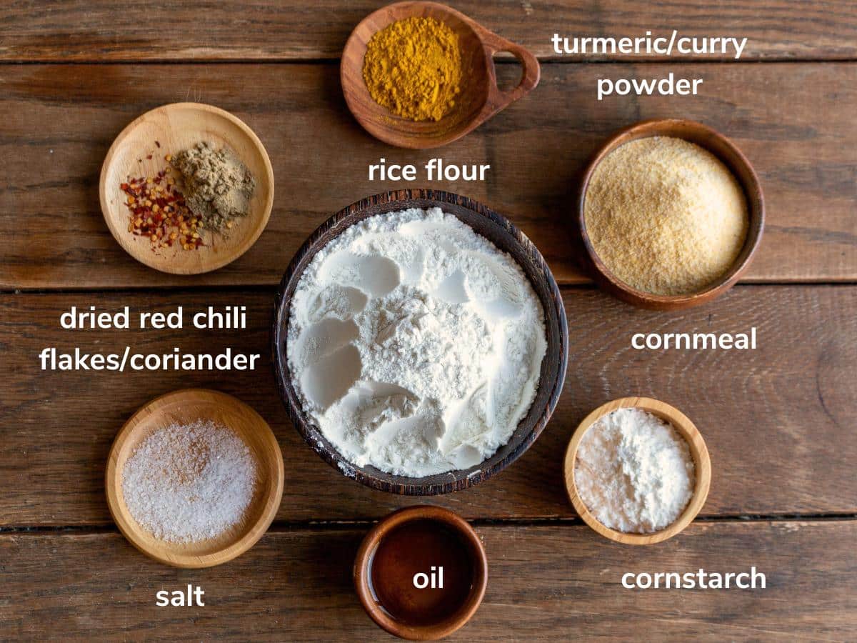 Ingredients to make gluten free instant dosa batter on a wooden table. 