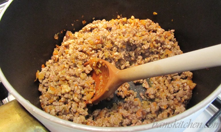 Making homemade bolognese sauce.