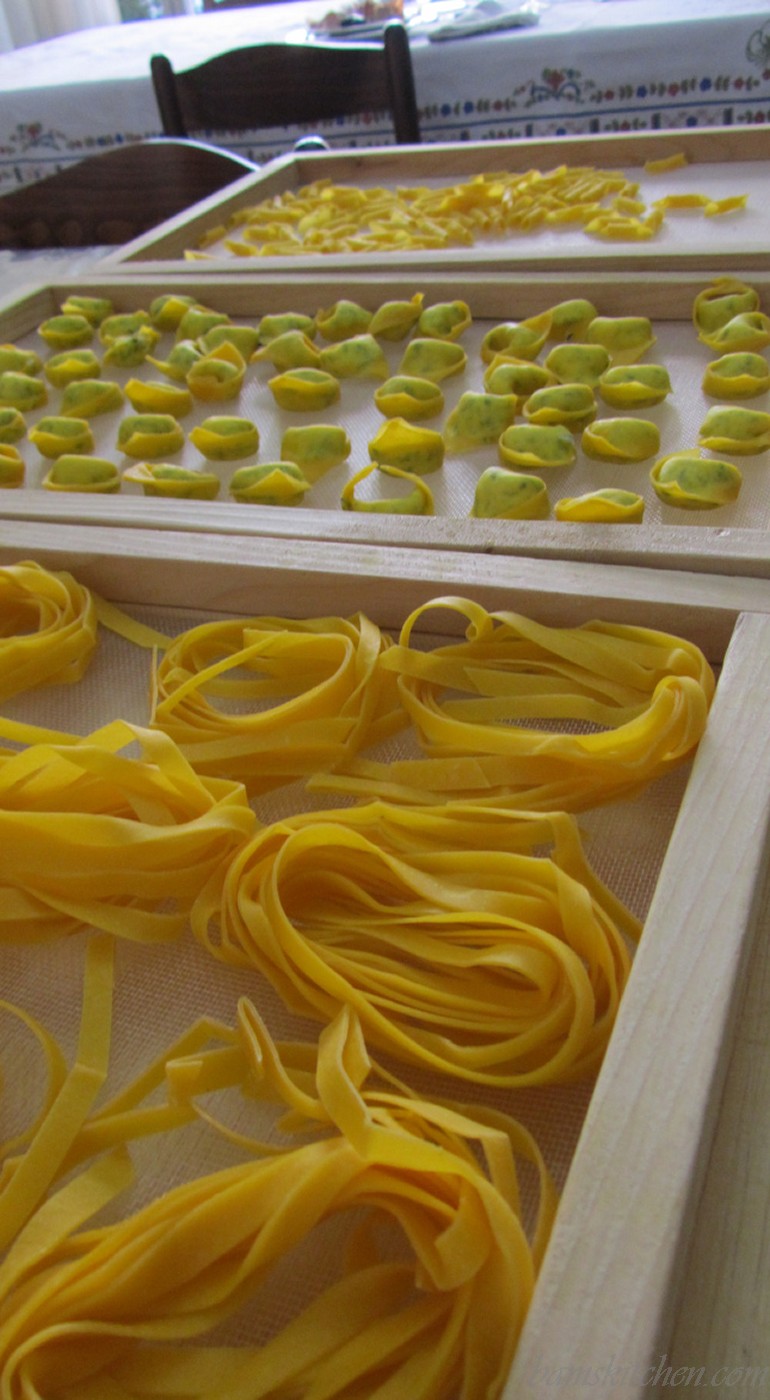 Display of 3 different kinds of pasta made all drying.