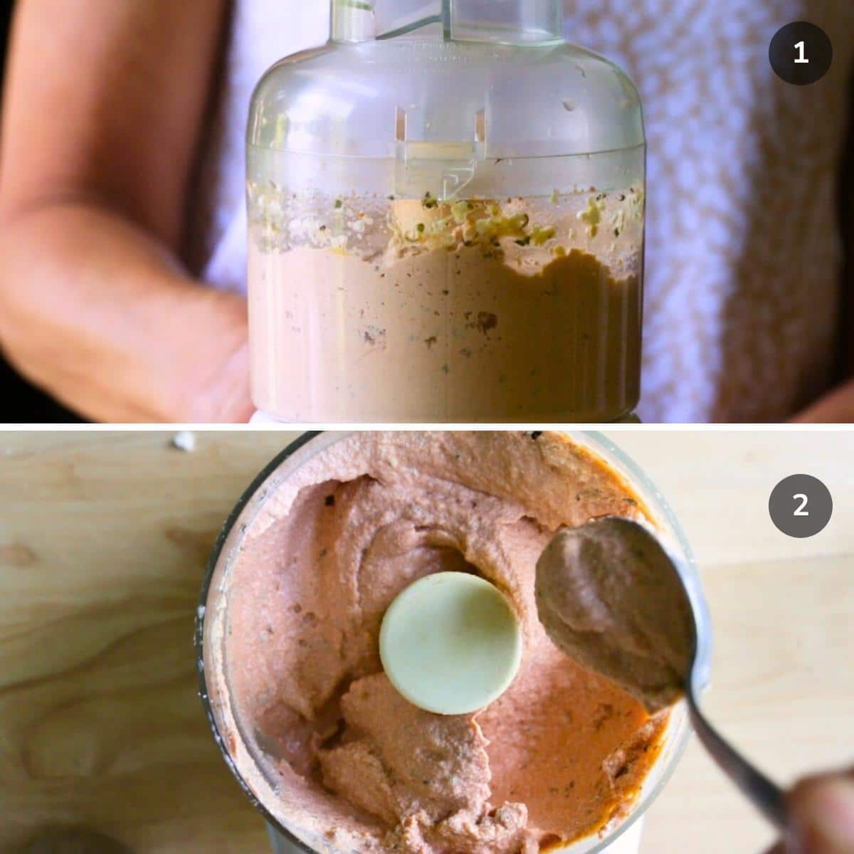 Blending the tofu ricotta to a smooth creamy texture.