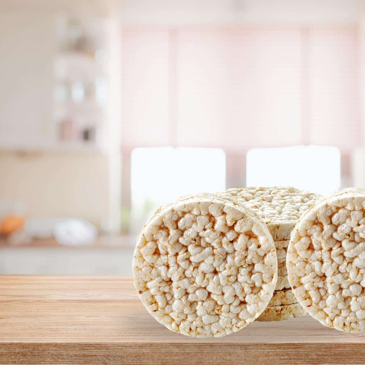 Puffed rice cake crackers sitting on the kitchen counter.