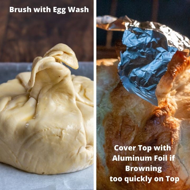 Brush with Egg Wash and baking with aluminum foil on tip.