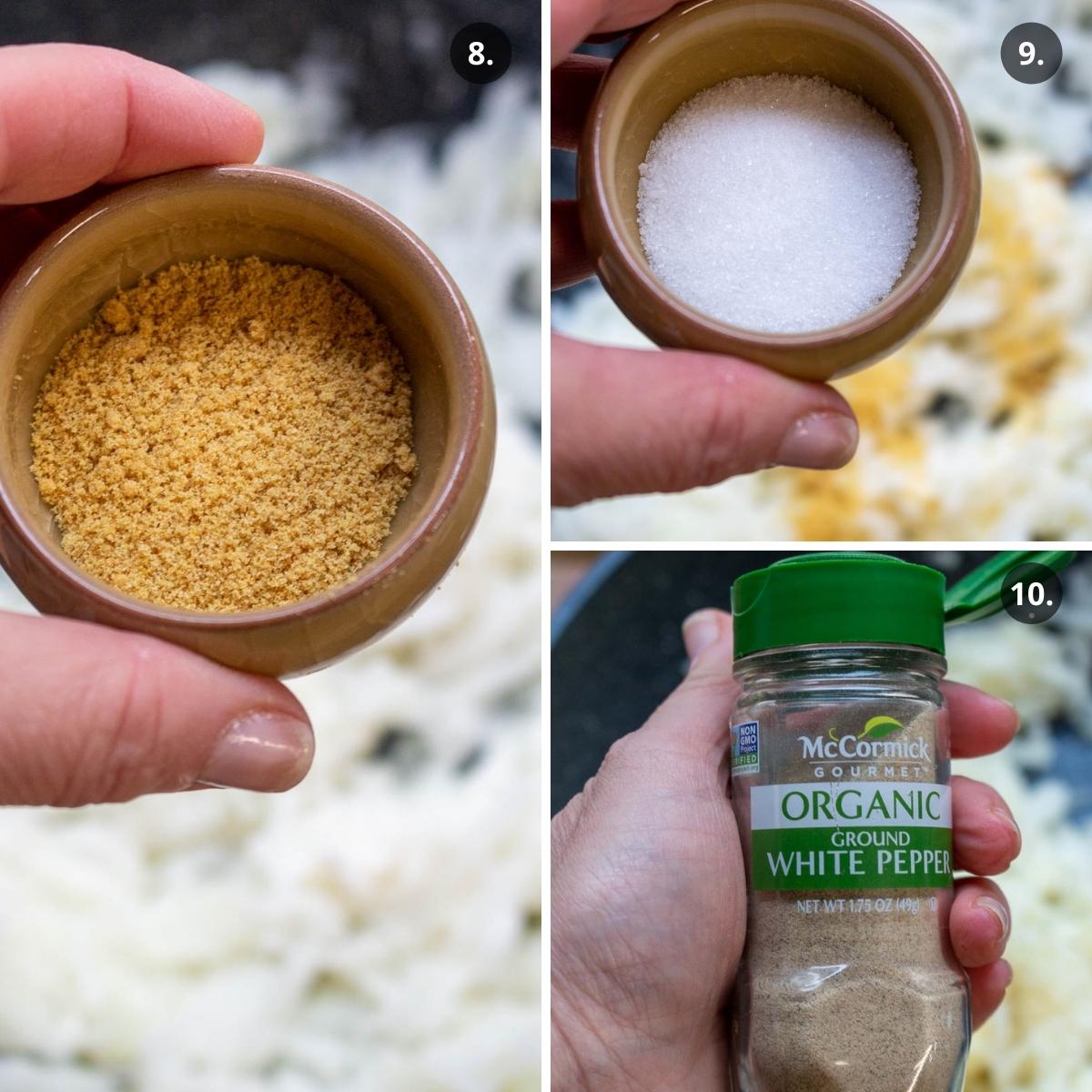 Adding seasonings to cooked daikon radish.