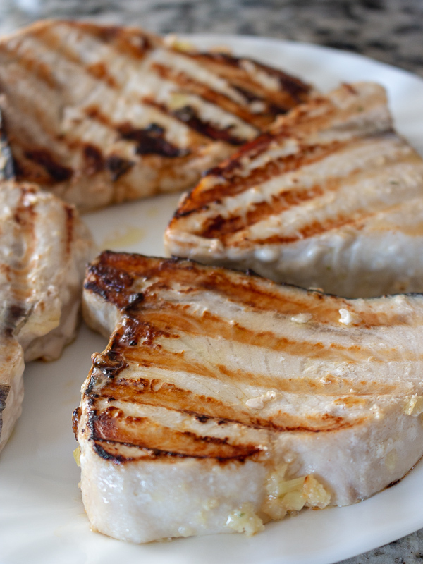 Swordfish just taken off the grill with beautiful grill marks