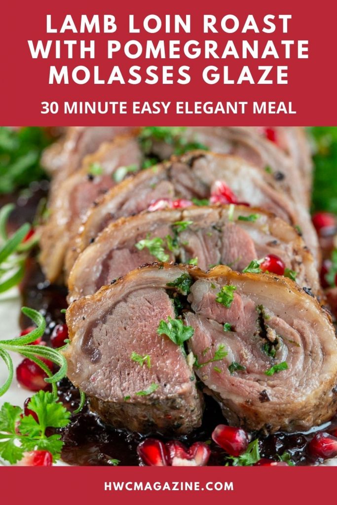 Elegant roasted boneless lamb loin with pomegranate glaze.