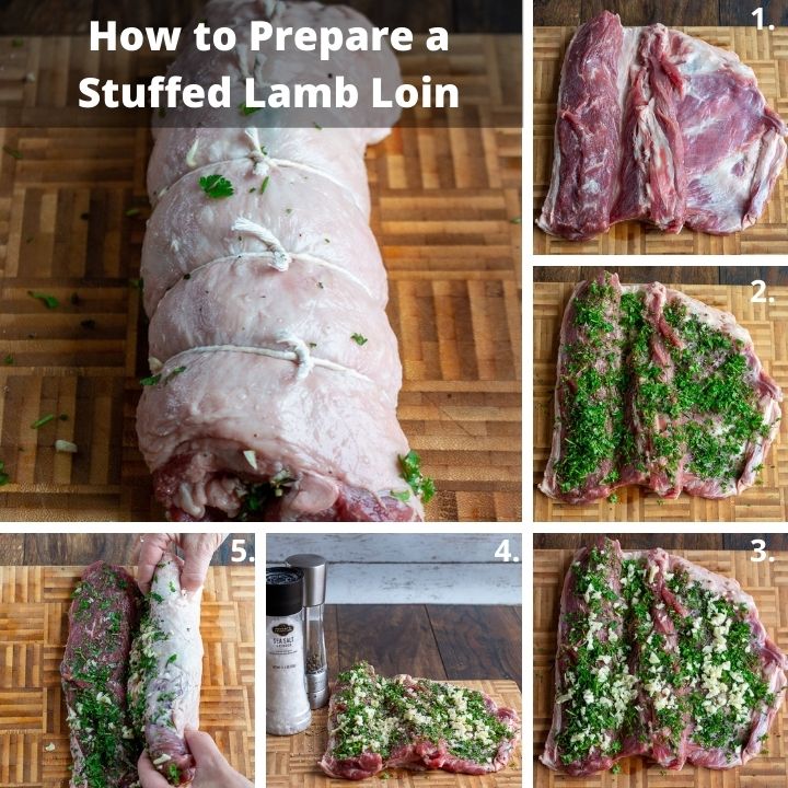 Step by step how to prepare a stuffed lamb loin.