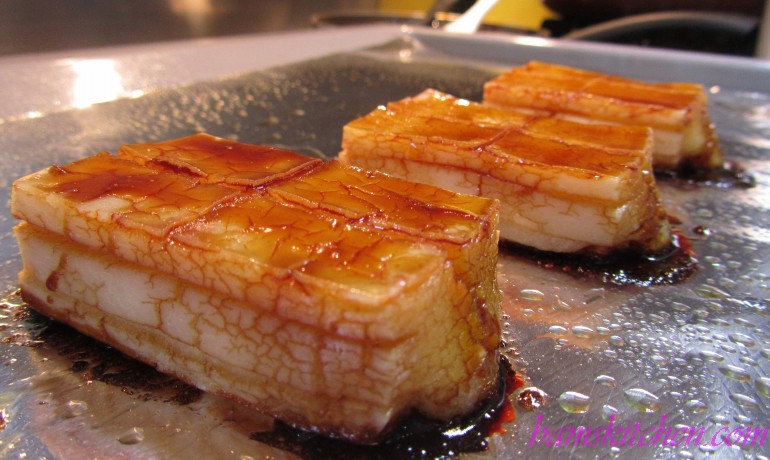 Tamari brown sugar glazed mochi with sakura sauce