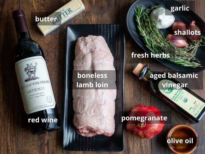 Ingredients to make lamb loin roast recipe.