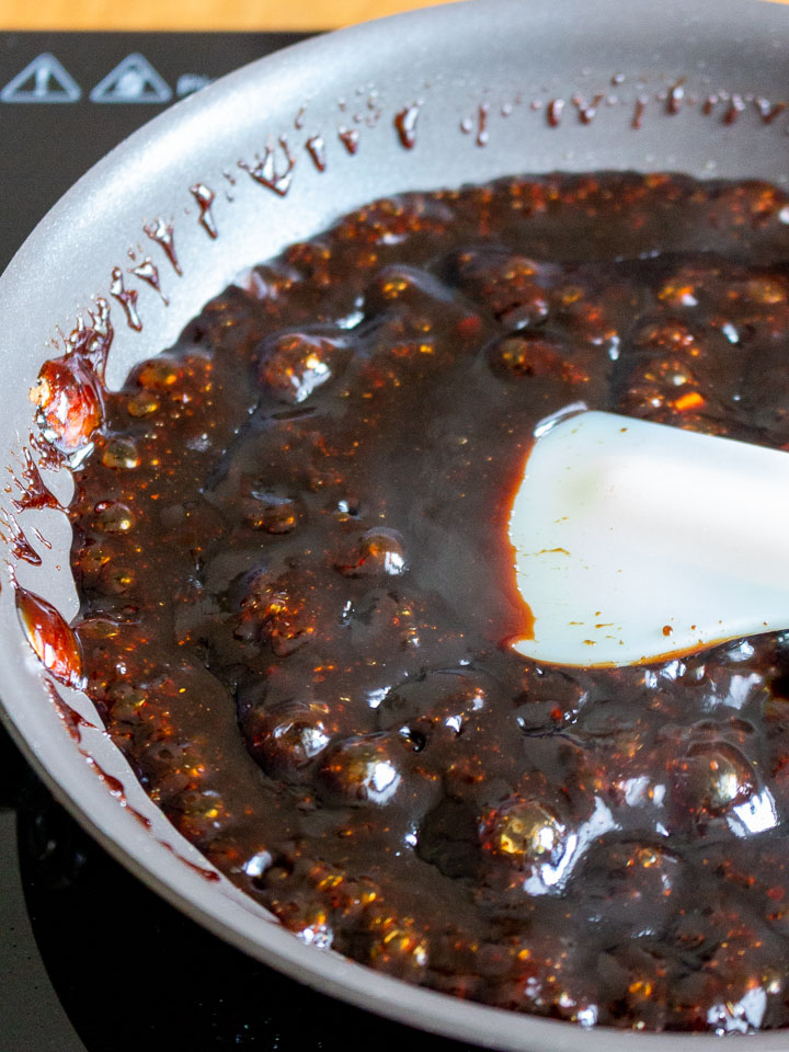 Peking sauce bubbling away on the stove.