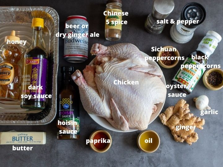 Ingredients used to make Peking chicken.