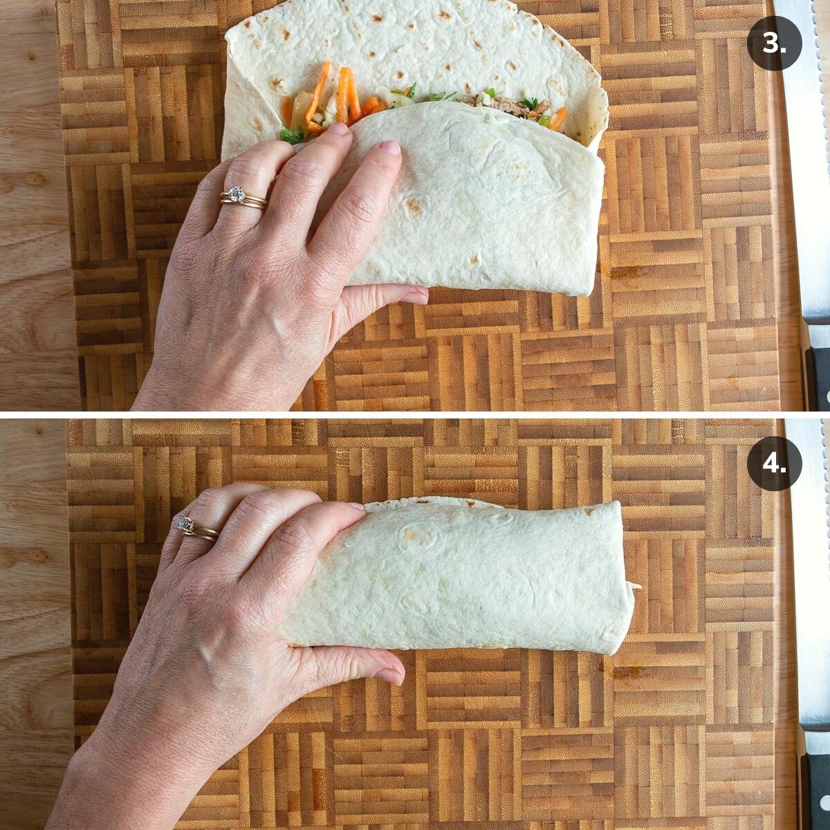 Rolling up a burrito.
