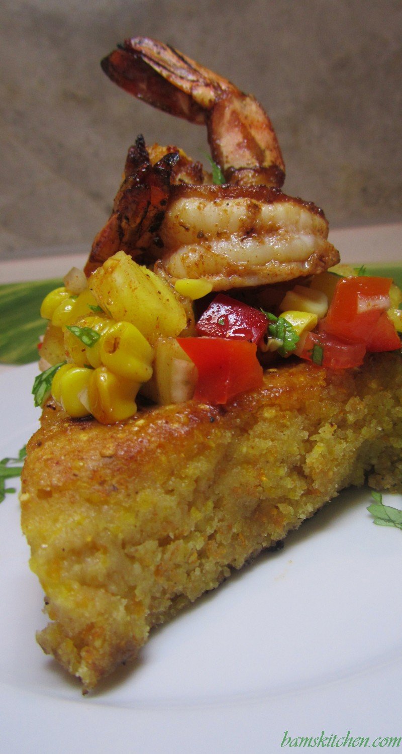 Jalapeno Cornbread with Cajun Shrimp and Salsa