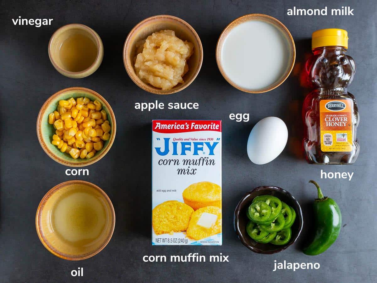 Ingredients to make the ultimate air fried cornbread using Jiffy mix. 