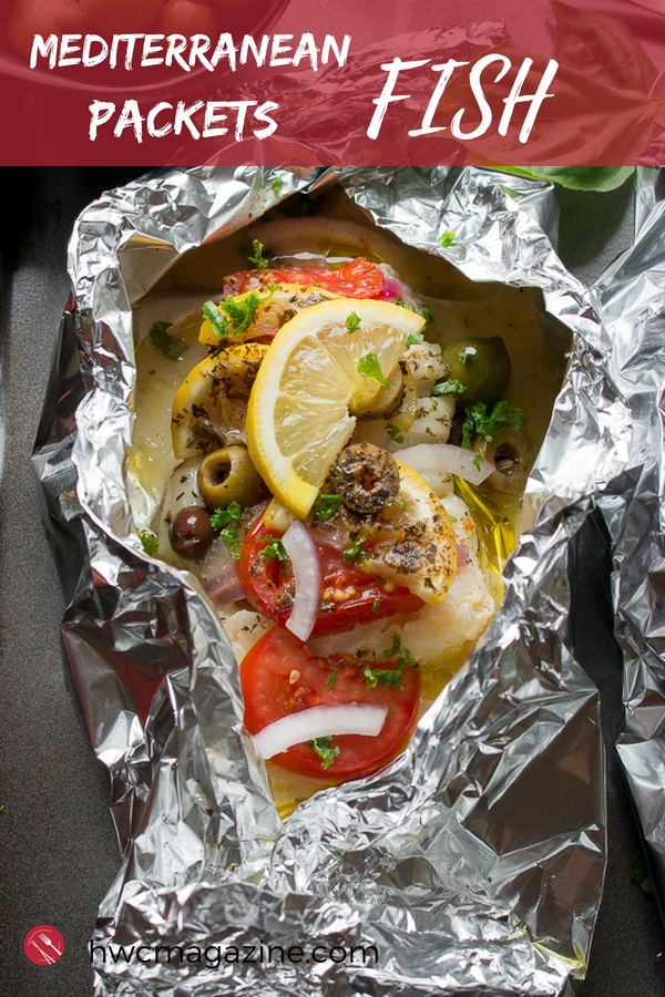 Mediterranean Red Snapper Packets is a super easy 20-minute prep to table Italian meal with white succulent fish that melts in your mouth seasoned with lemons, olives, shallots, tomatoes, Italian seasoning and EVOO. Great on the BBQ or in the OVEN! #Italian #fish #mediterranean #cleaneating #BBQ #oven #dinner / https://www.hwcmagazine.com