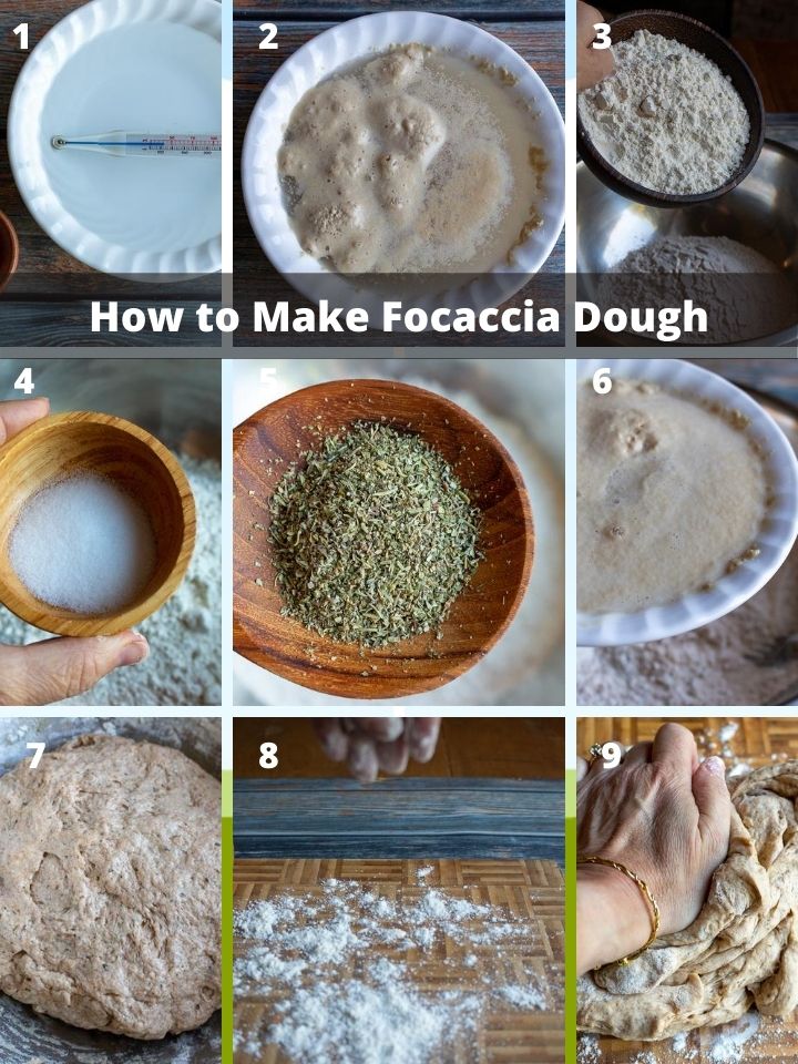 Step by step how to make focaccia dough.