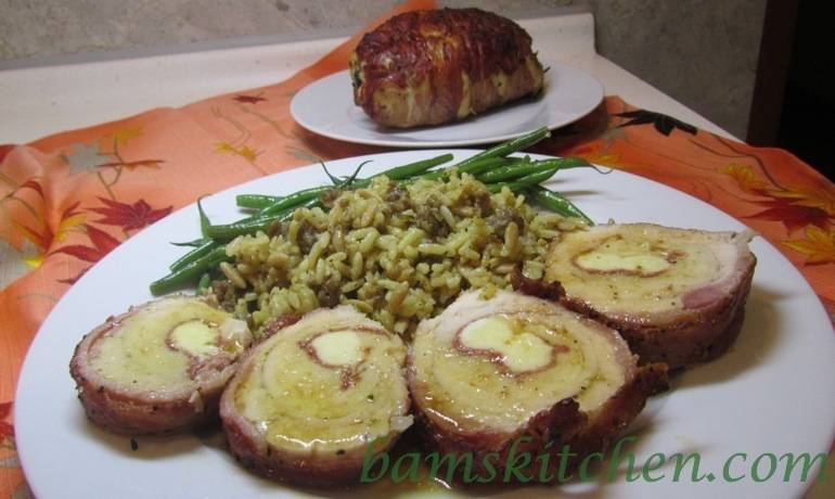 Chicken stuffed with mozzarella and salami for the teenagers.