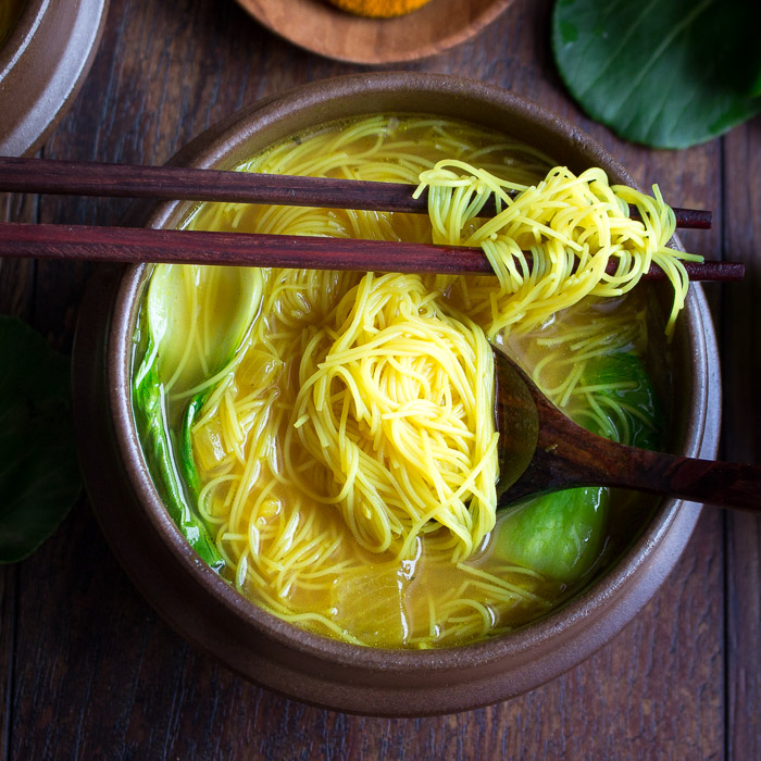 Eating long nourishing noodles. 