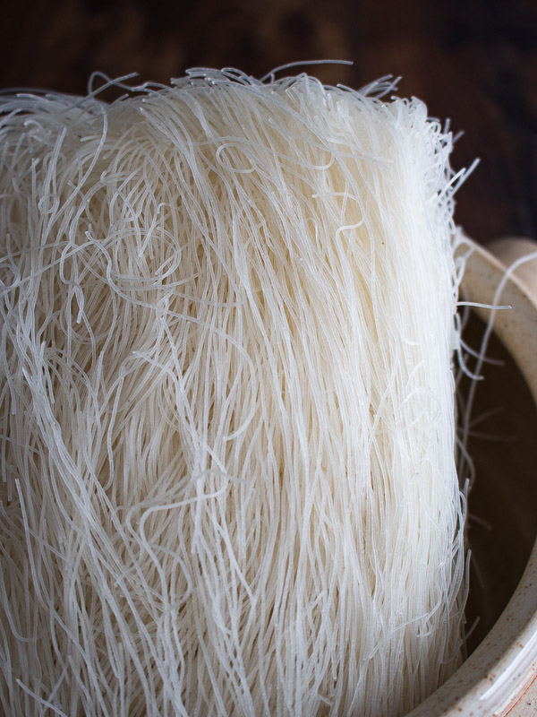 Dried rice vermicelli noodles.