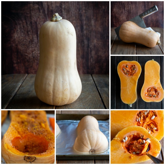 Step by Step, how to prepare a butternut squash for roasting.