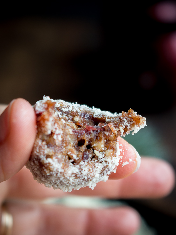 A bite out of the chewy power ball. 