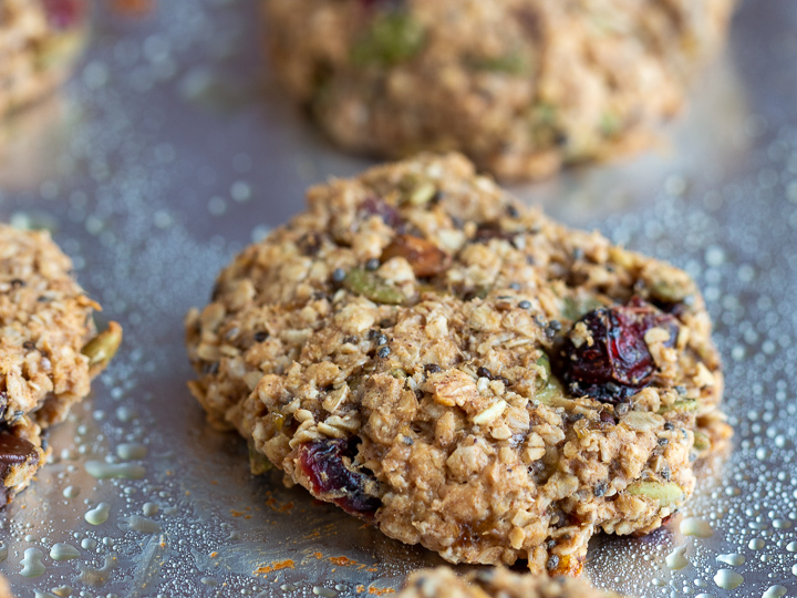 Breakfast cookies slightly golden and just out of the oven.