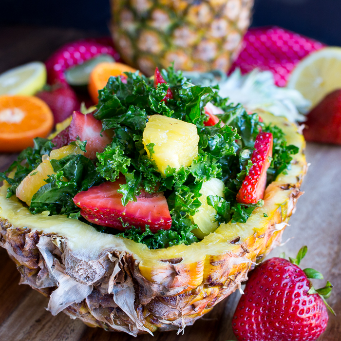 Tutti Fruitti Kale Salad with Citrus Honey Dressing / https://www.hwcmagazine.com