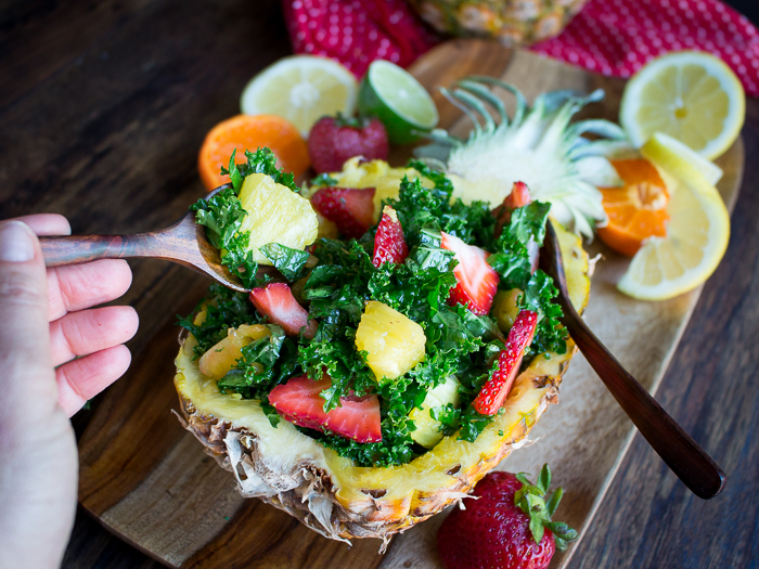 Tutti Fruitti Kale Salad with Citrus Honey Dressing / https://www.hwcmagazine.com