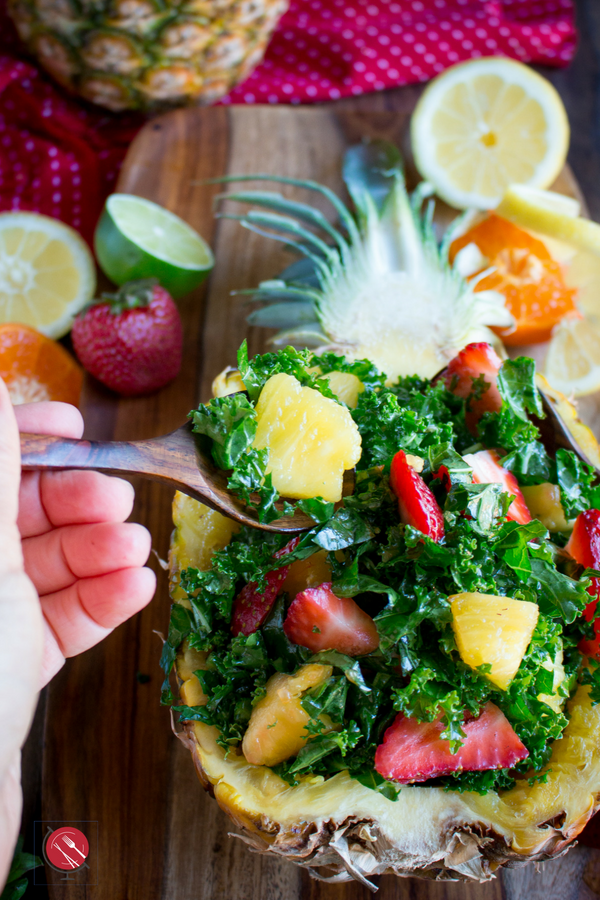 Tutti Fruitti Kale Salad with Citrus Honey Dressing #salad #kale #fruit #dishtopass #summertime / https://www.hwcmagazine.com