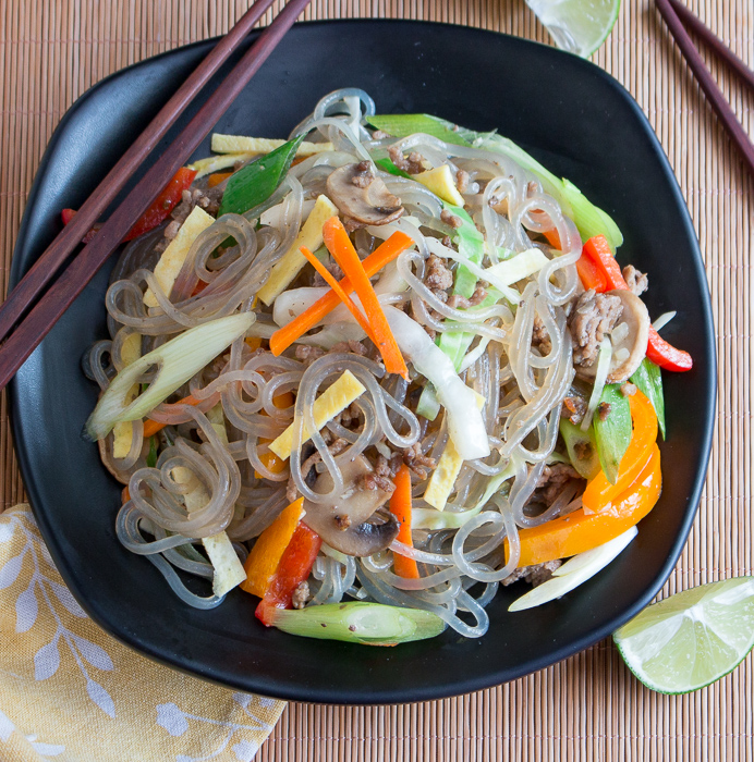 Camote Bihon Philippine celebration table set with extra lime on the side. 
