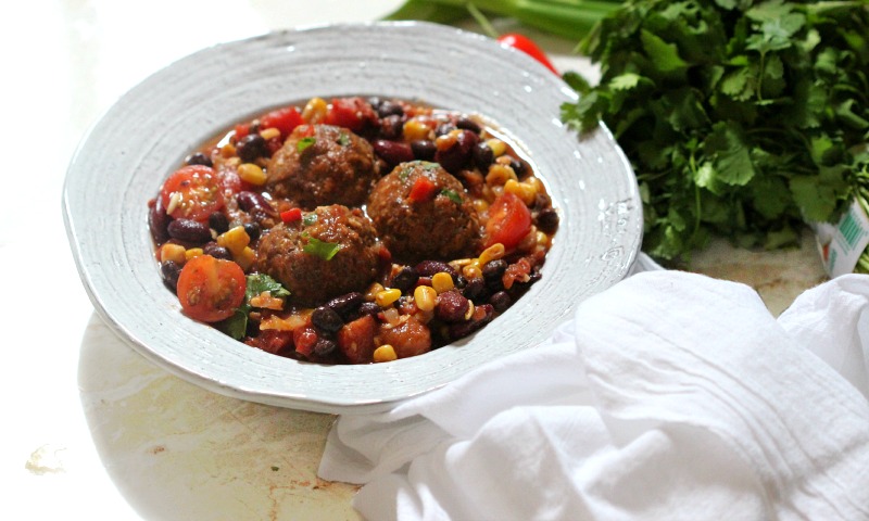 Southwestern Chili with Bison Meatballs -Simply Fresh Dinners