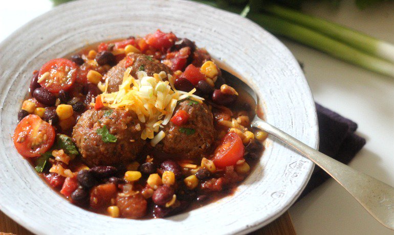 Southwestern Chili with Bison Meatballs -Simply Fresh Dinners